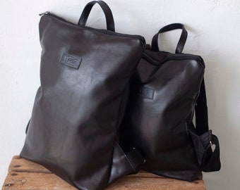 Small Black Leather Backpack, Small Minimalist backpack