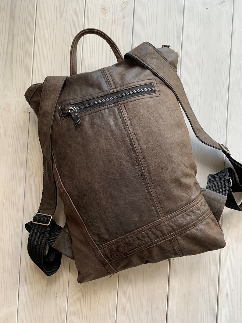 Oversized Leather Backpack Unisex, Extravagant Upcycled Backpack, Unique Leather Backpack Bag image 3