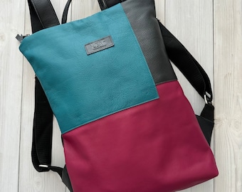 Colourful Original Leather Bagpack, Blue Women Backpack