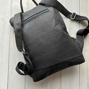 Black Upcycled Leather Backpack image 3