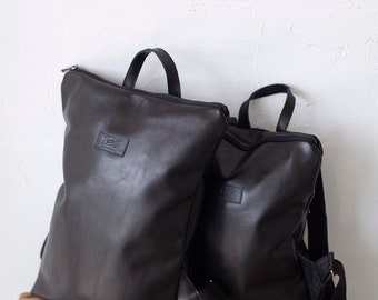 Casual Minimalist Black Leather Backpack