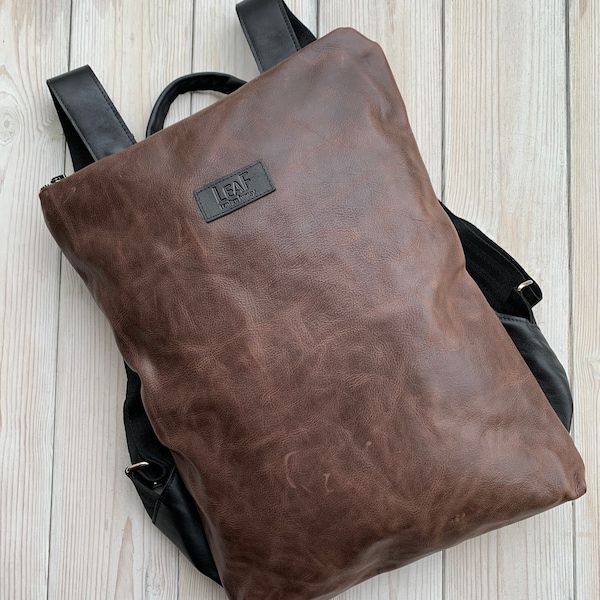 Brown Leather Backpack, Zipper Backpack, Leather Rucksack, Girlfriend Gift, Travel Backpack, Vacation Backpack, Recycled Backpack, Gift Idea