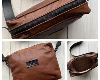 Cognac Leather Cross Body Bag