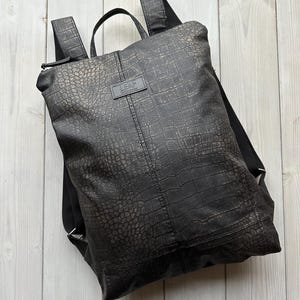 Zero Waste Backpack, Upcycled Leather Backpack, Black Backpack, Leather Handbag, Black Shoulder Bag, Upcycled Rucsack, Mothers Day Gift