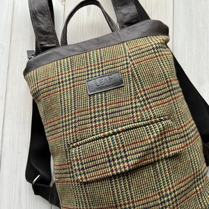 Upcycled Backpack, Recycled Backpack, Jacket Backpack, Leather Backpack, Brown Leather Backpack, Leather Rucksack, Travel Backpack, image 2