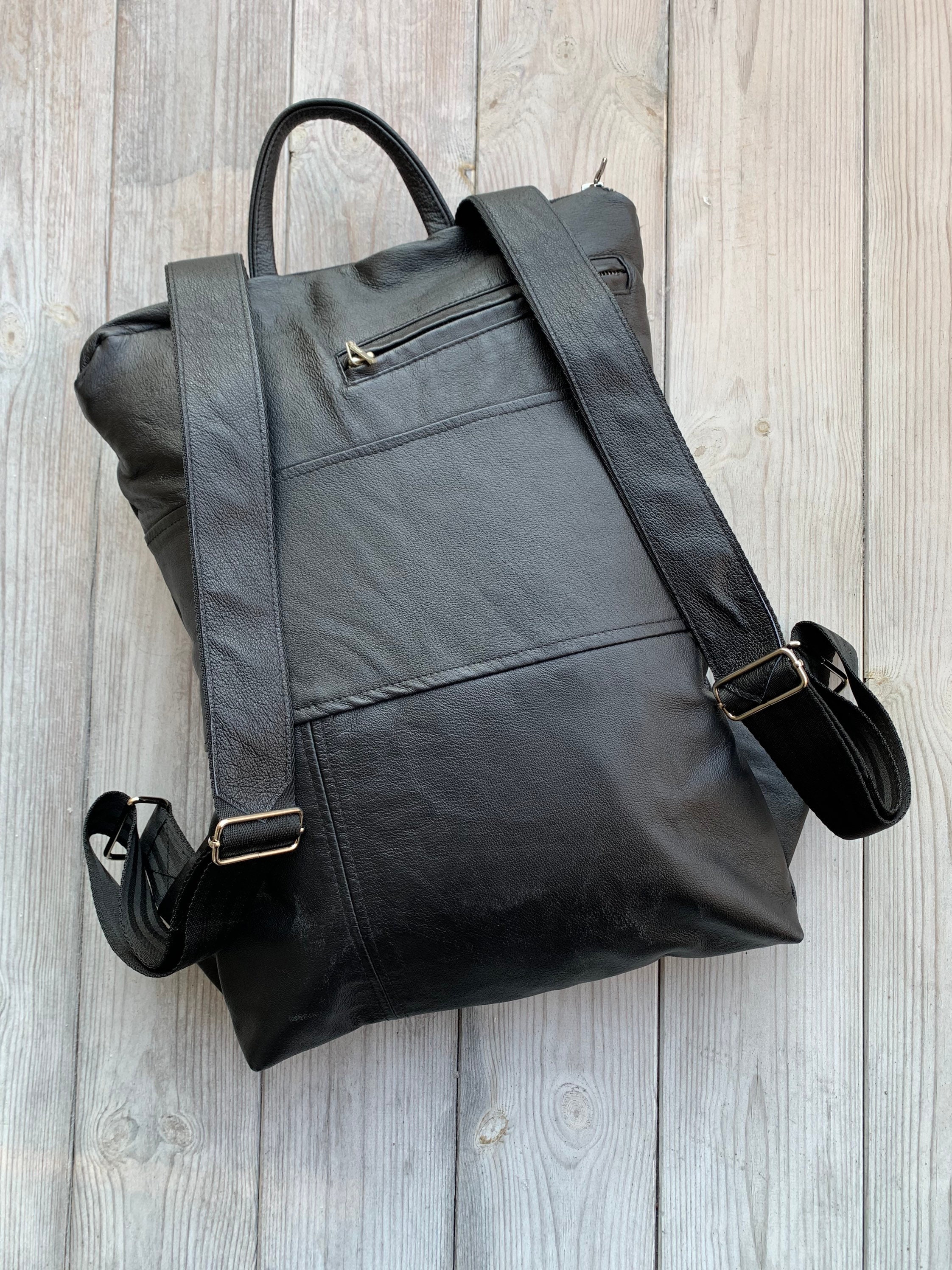 Pre Order your Upcycled Genuine LeatherBackpack Today! ? Detroit Drawstring Backpack. Handmade Upcycled Leather Bag  main image 4