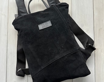 Chic Black Suede Leather Backpack - Stylish and Functional Handcrafted Bag