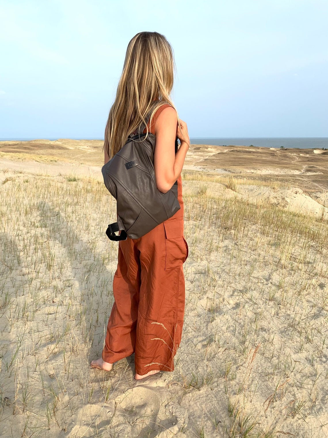 Upcycled Leather Black Backpack, Recycled Leather Backpack  display picture 1