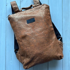 Minimalist Brown Leather Backpack, Upcycled Brown Backpack, Brown Rucksack