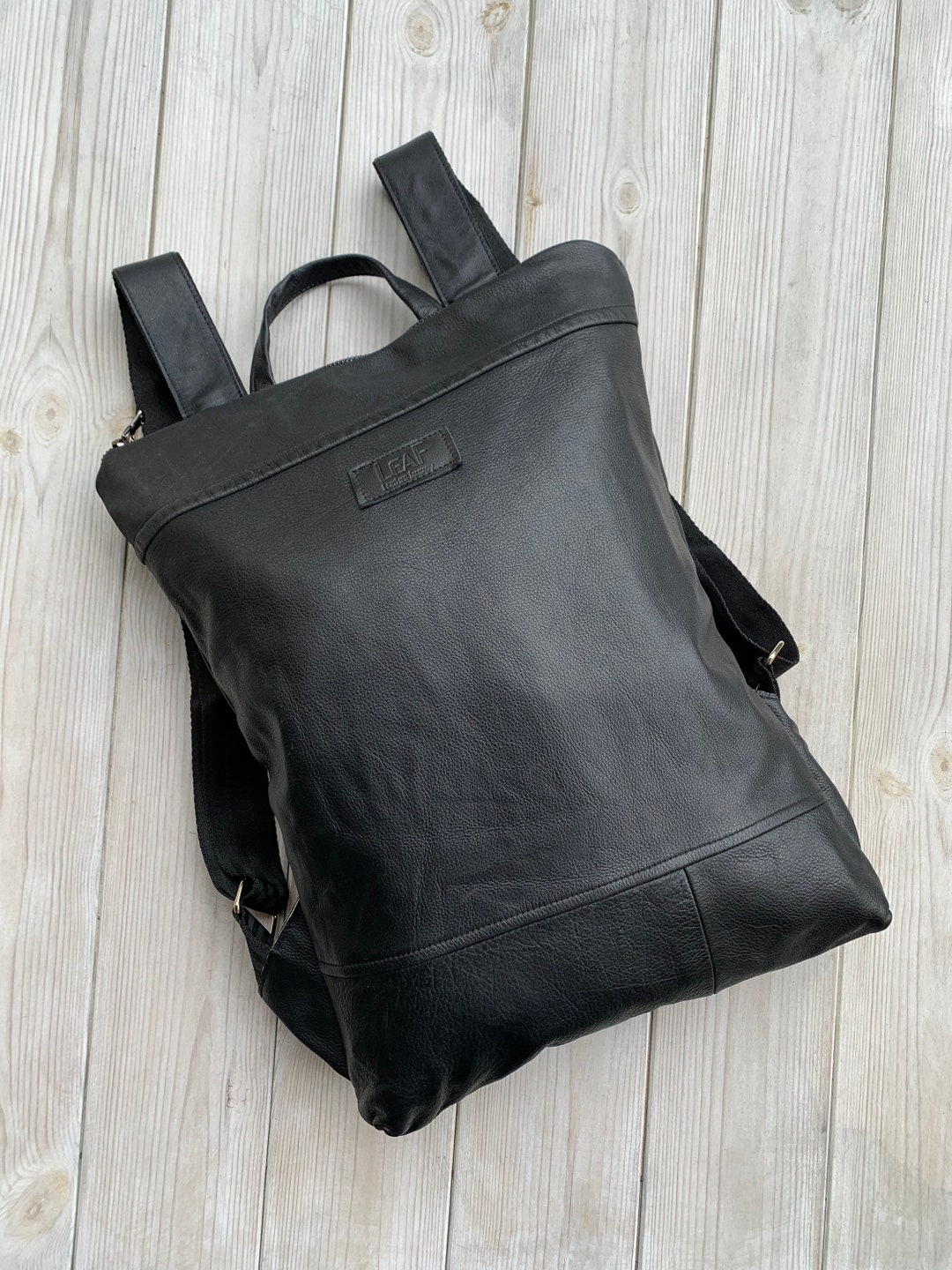 Zero Waste Backpack Upcycled Leather Backpack Black - Etsy