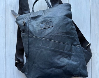 Small Blue Upcycled Leather Backpack