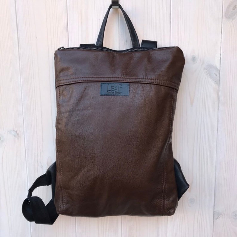 Small Backpack Laptop Bag Cognac Leather Backpack Travel Backpack Dark Brown Backpack Minimalist Backpack Adjustable Strap Backpack