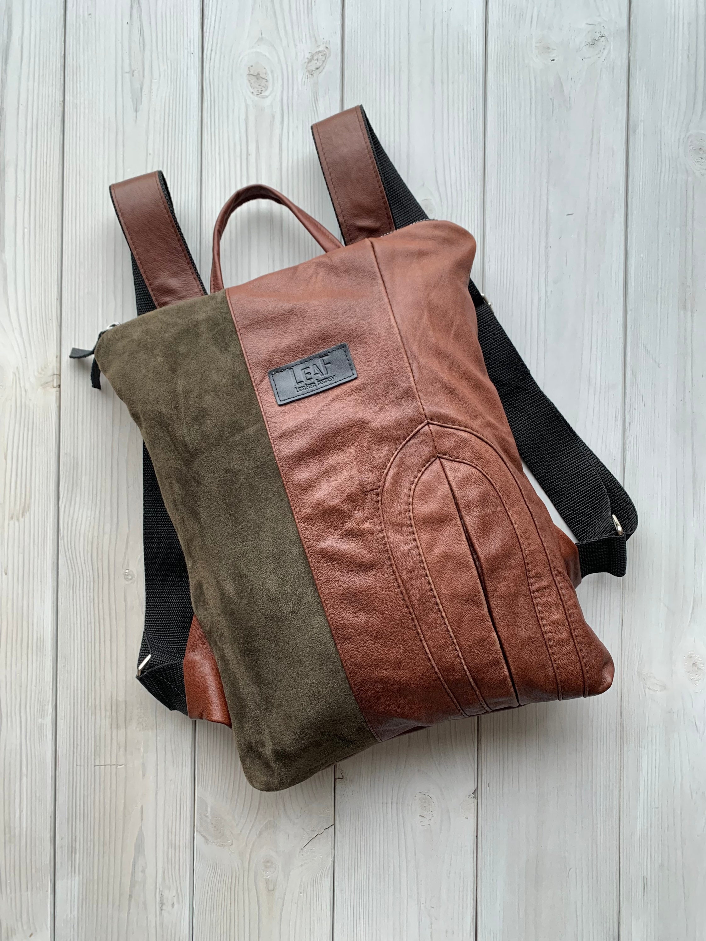 Pre Order your Up cycled Genuine Leather Small backpack Today!? Up Cycled Faux Leather Mini Backpack — Designs By NicaJo main image 3