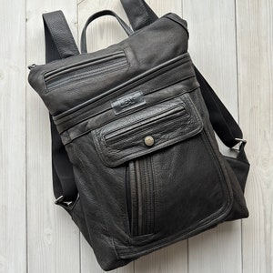 Black Upcycled Leather Backpack image 1