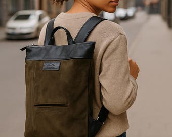 Minimalistischer Grüner Leder Rucksack, Grüner Rucksack, Einfacher Grüner Rucksack