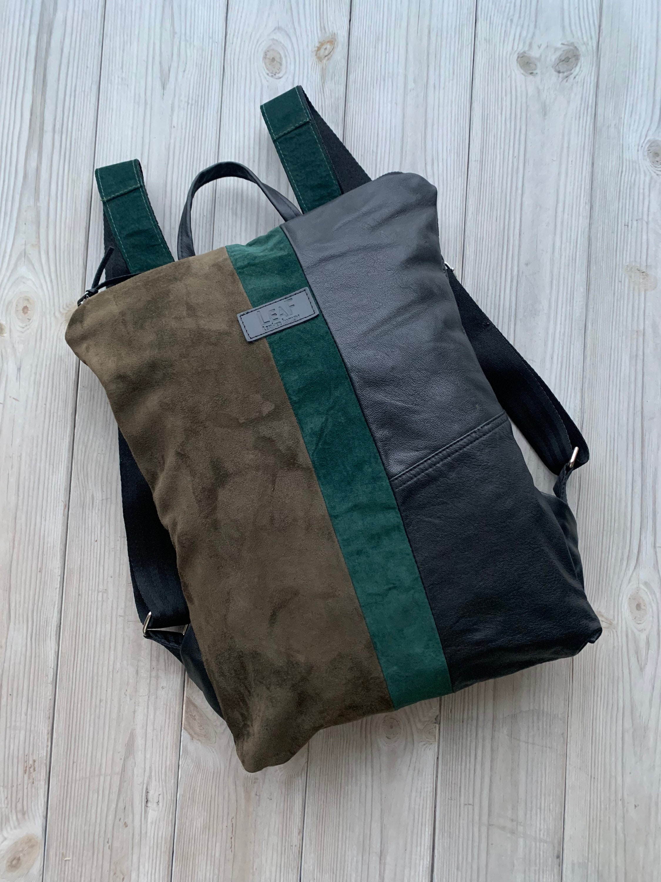 Very Light Black Leather Backpack, Black Backpack