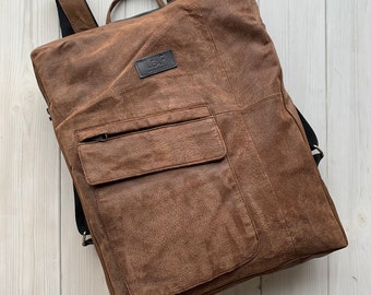 Brown Upcycled Leather Backpack Purse Bag