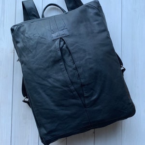 Black Upcycled Leather Backpack, Original Leather Backpack, Sustainable Gifts