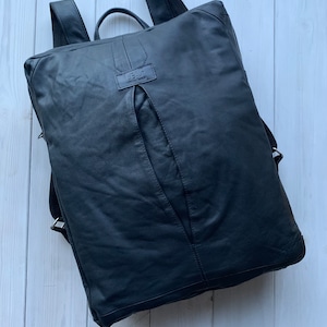 Sac à dos en cuir recyclé noir, sac à dos en cuir original, cadeaux durables