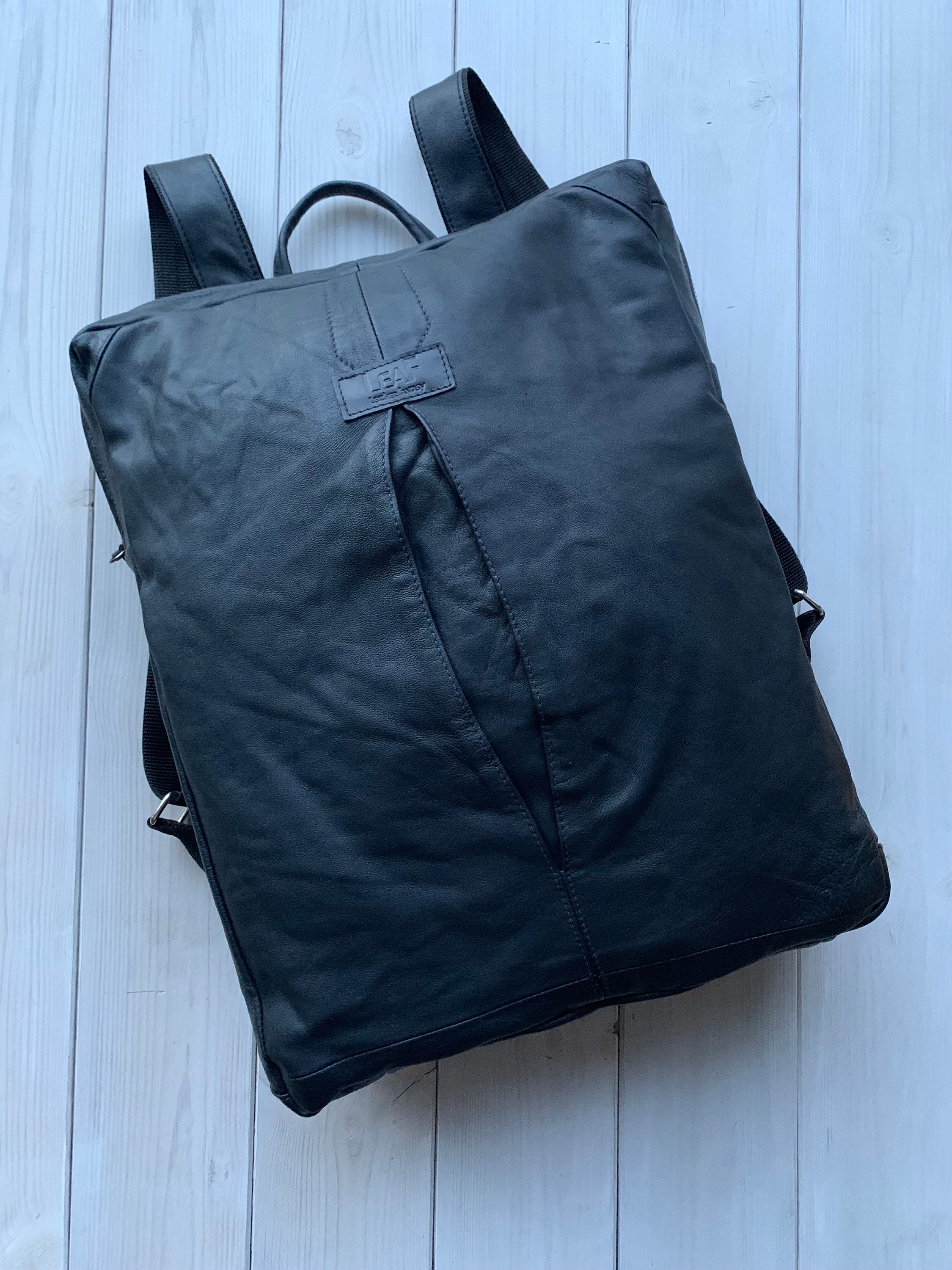 Black Upcycled Leather Backpack, Original Leather Backpack  display picture 2