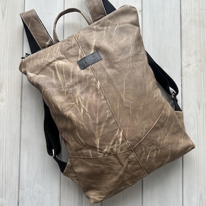 Brown Backpack Purse, Leather Backpack, Upcycled backpack, Repurposed backpack, Dark red backpack, Minimalist backpack