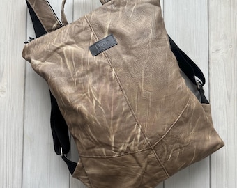 Brauner Rucksack, Lederrucksack, Upcycled Rucksack, Roter Rucksack, Minimalistischer Rucksack