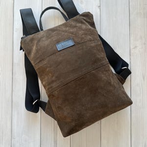 Recycled Leather Backpack, Convertible Backpack, Brown Leather Backpack, Women Rucksack, Girlfriend Gift, Minimalist Backpack, Modern Bag