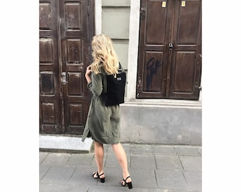 Black Suede Leather Backpack, Convertible Backpack, Black Suede Backpack, Leather Backpack Purse, Suede Laptop Bag,Suede Rucksack