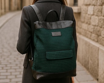 Blue Leather Backpack, Upcycled Backpack OOAK, Recycled Navy Leather Backpack