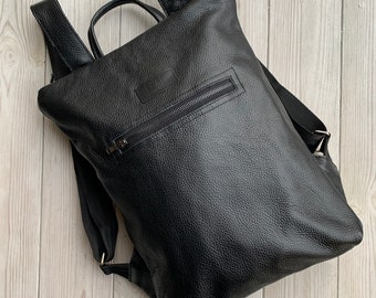 Leather Backpack Women, Minimalist Leather Rucksack, Gifts For Her, Backpack With Pockets
