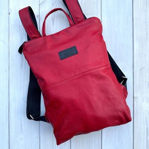 Small Red Leather Backpack Made From Leather Jacket