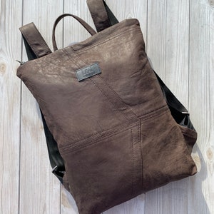 Soft and Light Brown Upcycled Leather Backpack