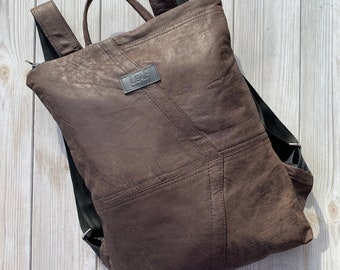 Soft and Light Brown Upcycled Leather Backpack