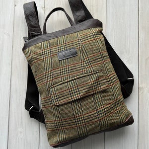 Upcycled Backpack, Recycled Backpack, Jacket Backpack, Leather Backpack, Brown Leather Backpack, Leather Rucksack, Travel Backpack, image 1
