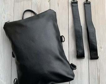 Black Backpack 4 in 1, Convertible Backpack, Backpack 4 Ways 3 Pockets, Backpack Crossbody, Backpack With Long Strap, Backpack Bag