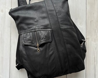 Upcycled Leather Black Backpack, Recycled Leather Backpack, Backpack Made from Leather Jacket, Unique Leather Backpack