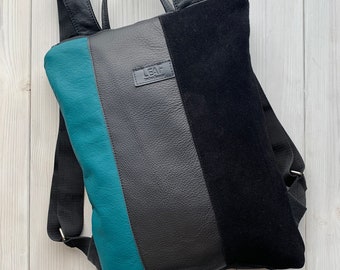 Zaino Zero Waste, Zaino in pelle riciclato, Zaino nero, Borsa in pelle, Borsa a tracolla nera, Zaino riciclato, Regalo per la festa della mamma