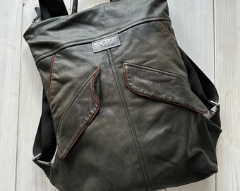 Brown Light Leather Backpack, Upcycled Leather Backpack