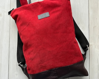 Burgundy Backpack, Cherry leather Backpack, Leather Backpack, Upcycled backpack, Repurposed backpack, Dark red backpack, Minimalist backpack
