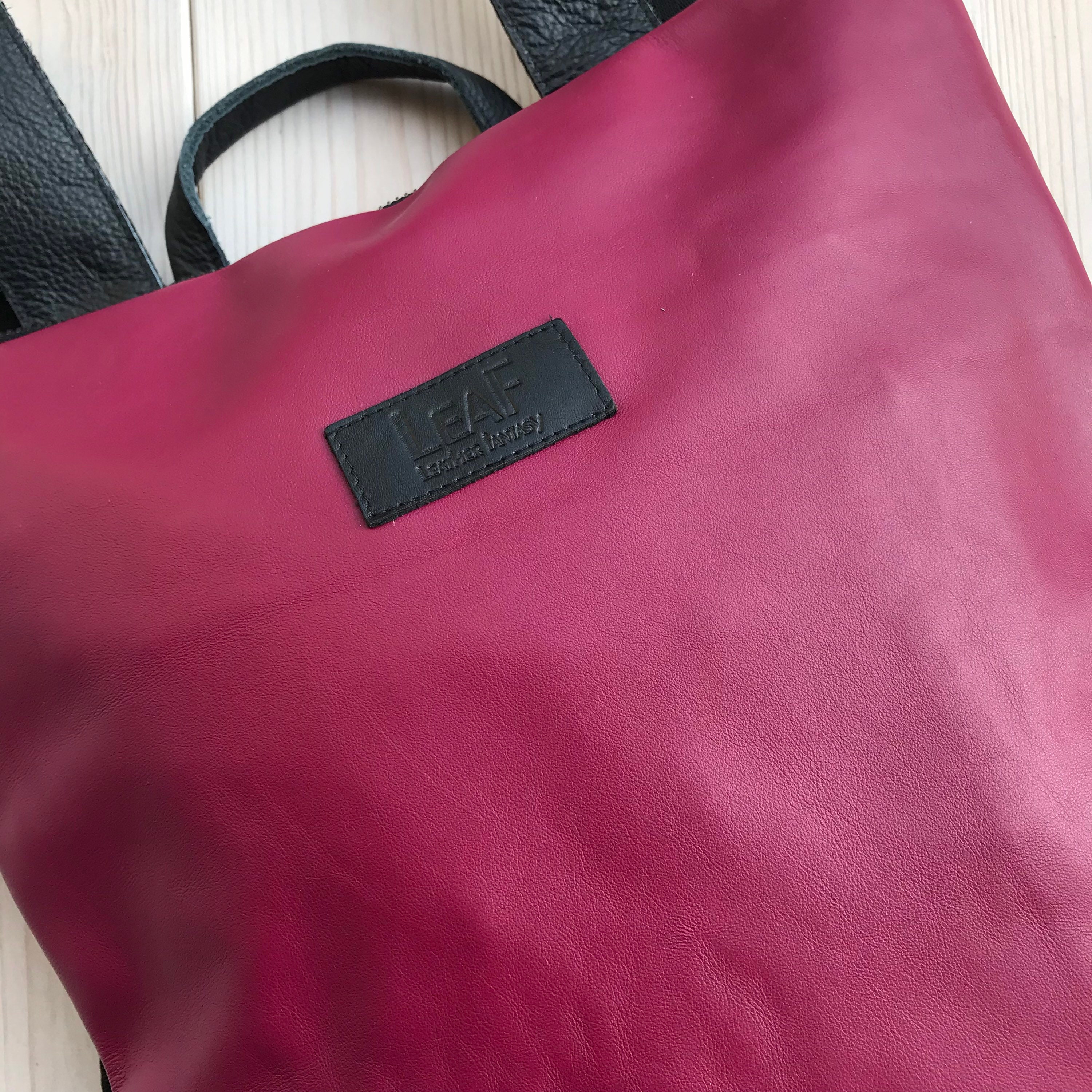 Leather Backpack Purple Backpack Convertible Backpack | Etsy