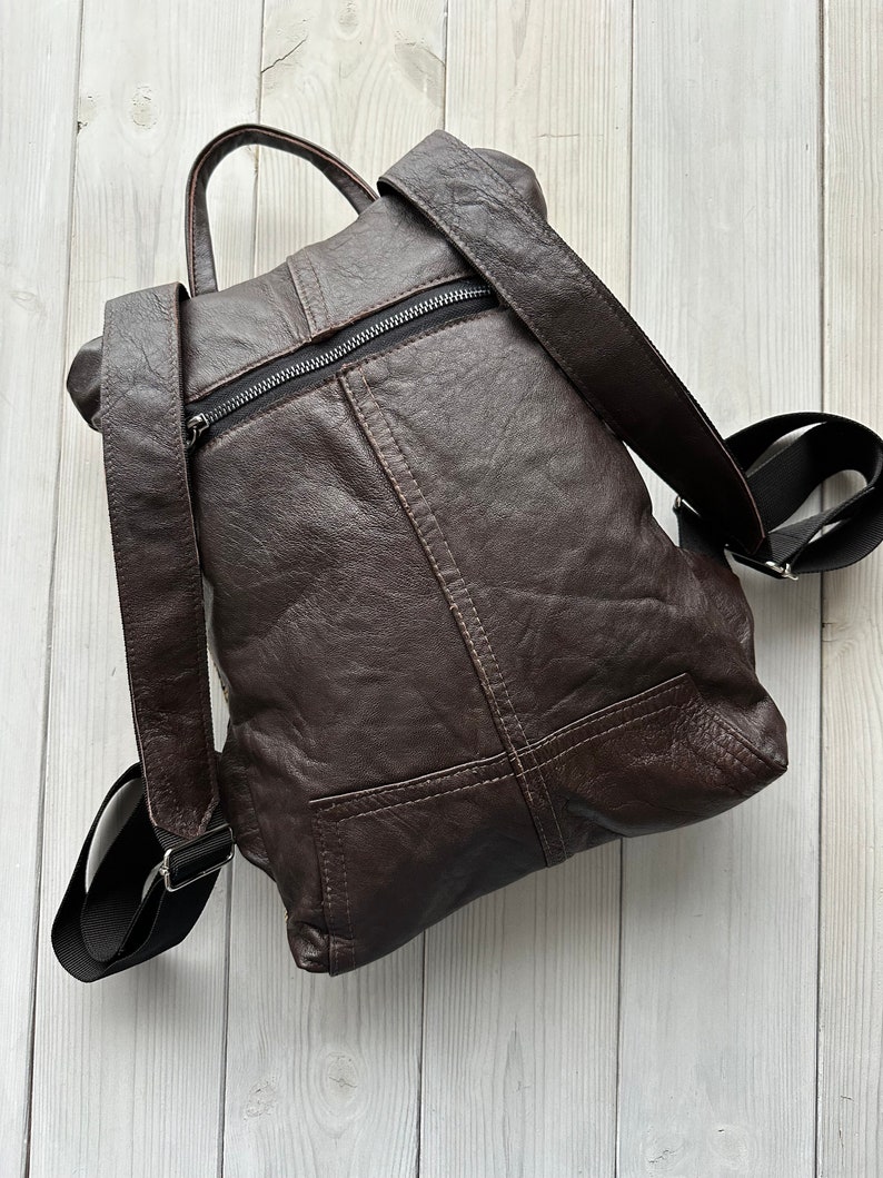 Upcycled Backpack, Recycled Backpack, Jacket Backpack, Leather Backpack, Brown Leather Backpack, Leather Rucksack, Travel Backpack, image 3
