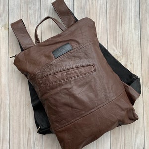 Brown Leather Backpack Made from Leather Jacket, Sustainable Gift