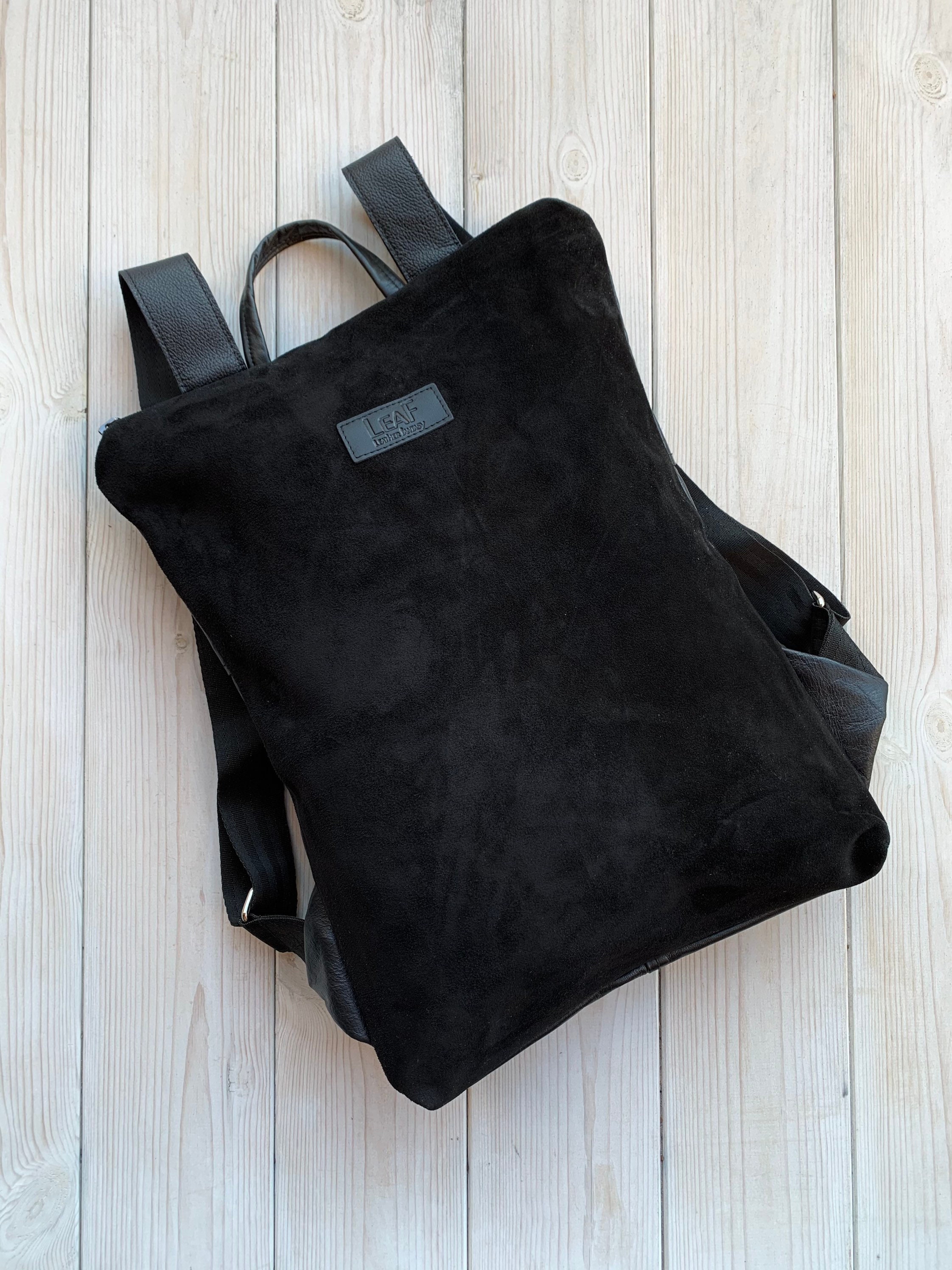 black suede backpack