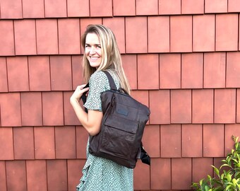 Brown Leather Backpack, Unisex Backpack, Minimalist Backpack, Women Rucksack, Leather Shoulder Bag, Top Handle Bag, Women Accessories