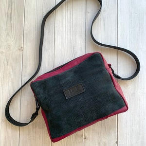 Black and Purple Leather Cross Body Bag