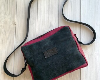 Black and Purple Leather Cross Body Bag