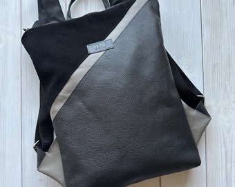 Upcycled Leather Black Backpack, Recycled Leather Backpack, Backpack Made from Leather Jacket, Unique Leather Backpack