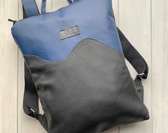 Blue Leather Backpack, One Of A Kind Backpack