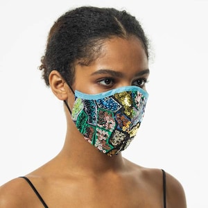 Sequin fashion face mask in different colors, reusable, washable, with or without filter Pocket, 100% cotton inside, Handmade, Elegant