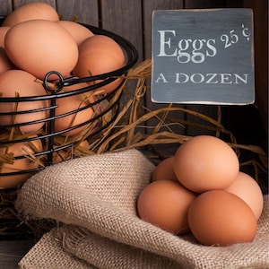Eggs 25c a dozen, kitchen sign, primitive sign, wood sign, shelf sitter, kitchen cabinet sign, small sign, country sign, farm sign, home